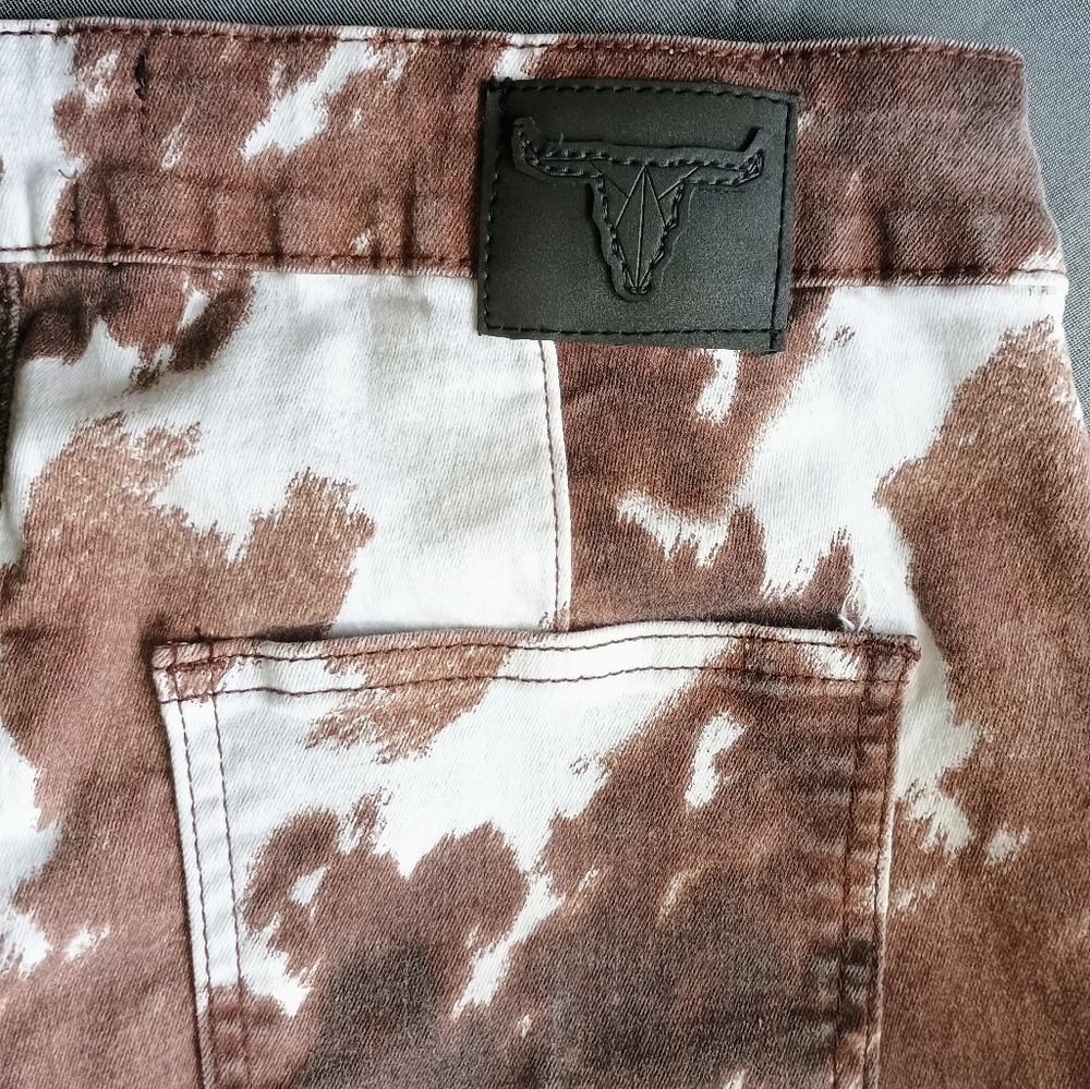 L&B Brown and White Cow Print Flare Jeans - Picture 6 of 8